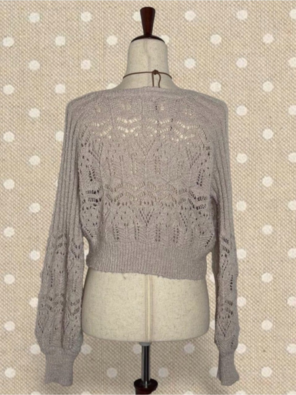 Altar'd State Taupe Openwork V‑Neck Cropped Cardigan - Picture 3 of 7